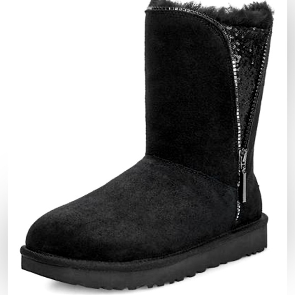 UGG Classic Sequin Inser Zip Boots Black faux zipper Perfect Condition - Picture 2 of 8